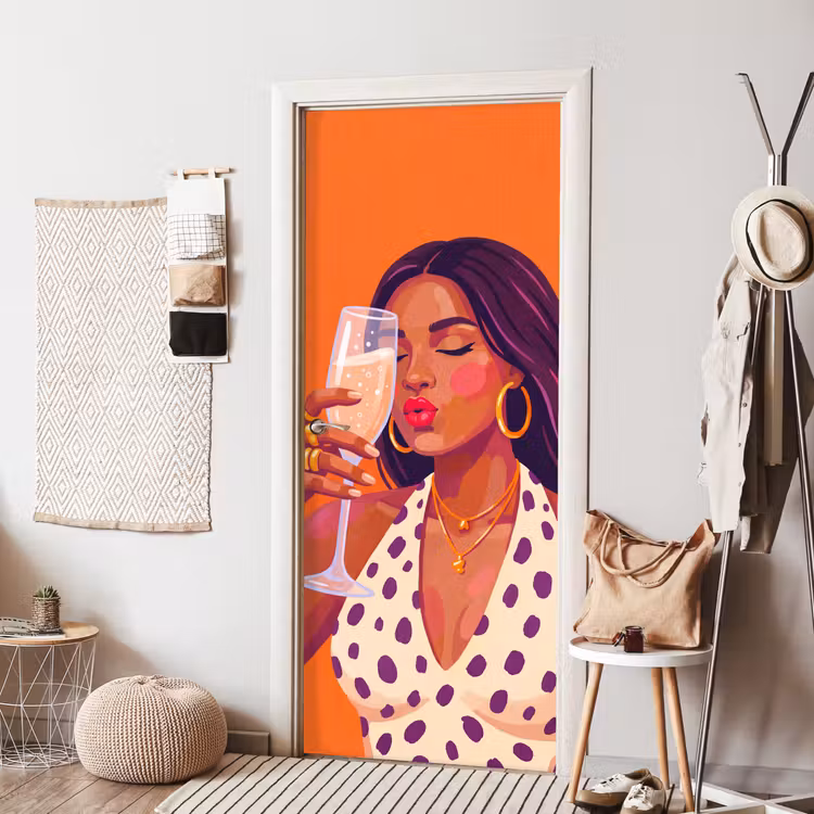 Deursticker - Vrouw - Champagne - Feest - Modern - Oranje — 8
