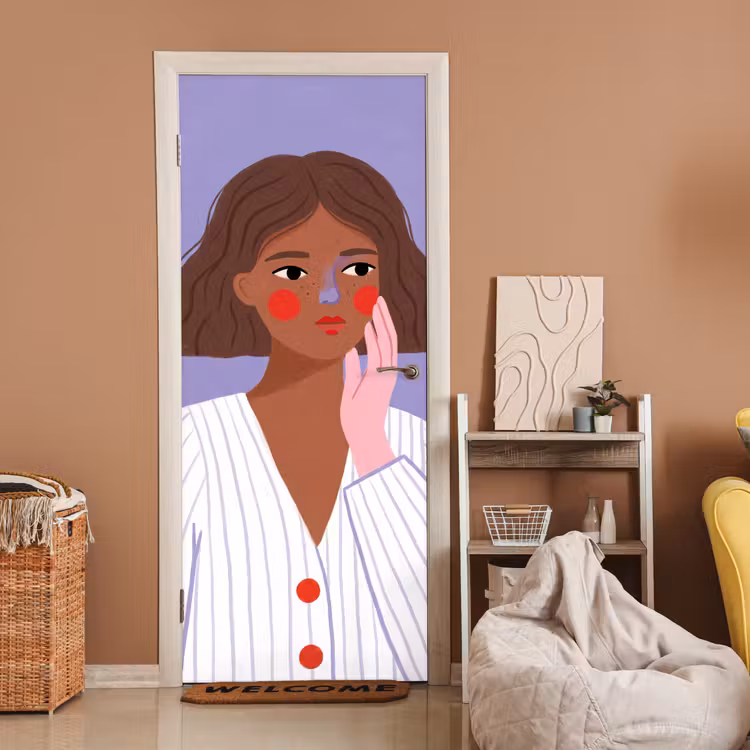 Deursticker - Vrouw - Gezicht - Mensen - Abstract - Kleurrijk — 2