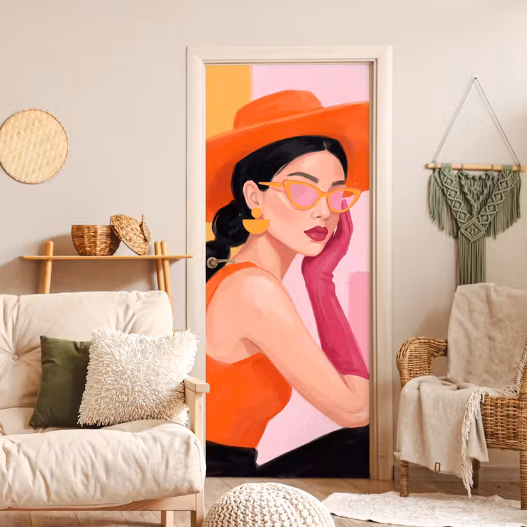 Deursticker - Vrouw - Hoed - Mode - Modern - Oranje — 4
