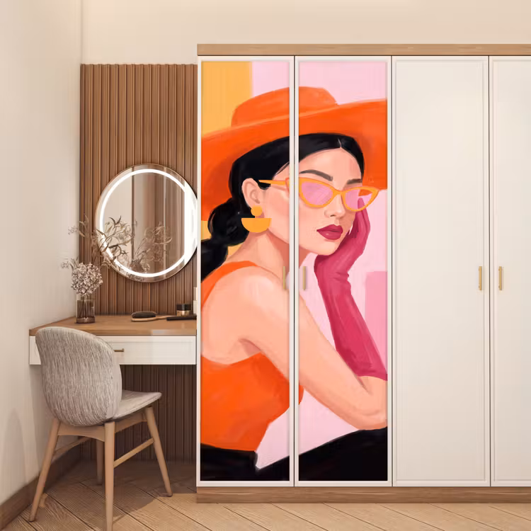 Deursticker - Vrouw - Hoed - Mode - Modern - Oranje — 5