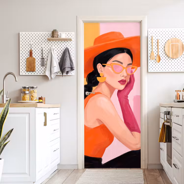 Deursticker - Vrouw - Hoed - Mode - Modern - Oranje — 7