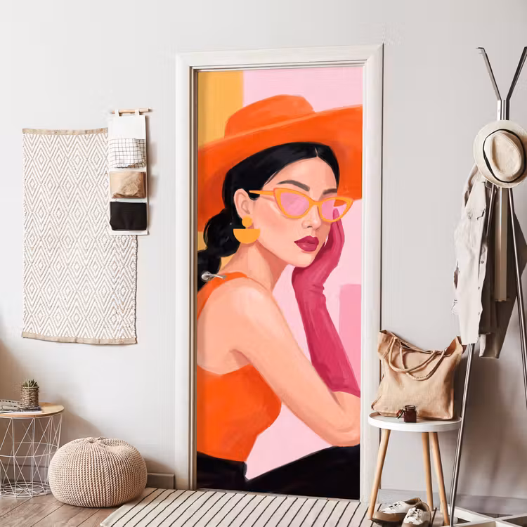 Deursticker - Vrouw - Hoed - Mode - Modern - Oranje — 8
