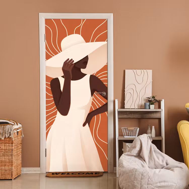 Deursticker - Vrouw - Hoed - Portret - Modern - Beige — 2