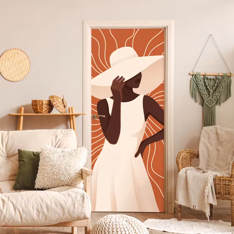 Deursticker - Vrouw - Hoed - Portret - Modern - Beige — 4