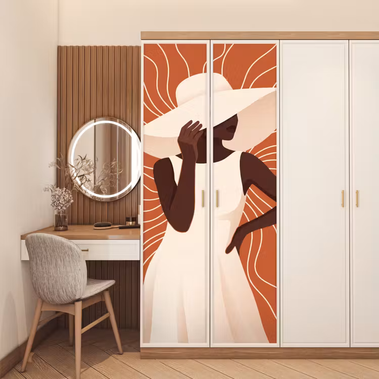 Deursticker - Vrouw - Hoed - Portret - Modern - Beige — 5