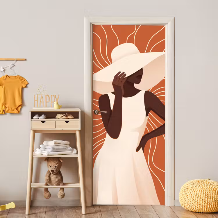 Deursticker - Vrouw - Hoed - Portret - Modern - Beige — 6