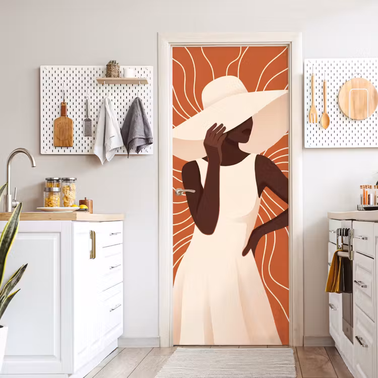 Deursticker - Vrouw - Hoed - Portret - Modern - Beige — 7