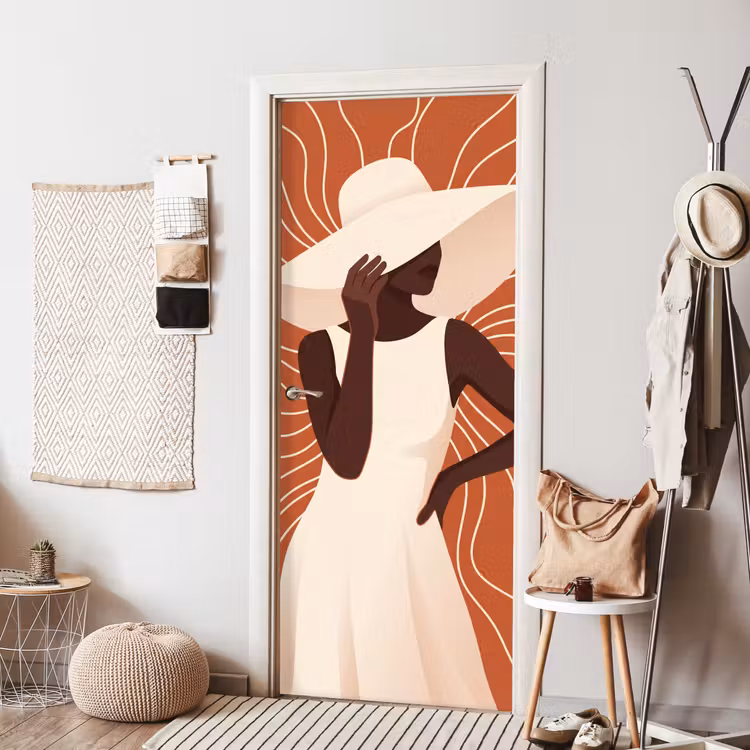 Deursticker - Vrouw - Hoed - Portret - Modern - Beige — 8