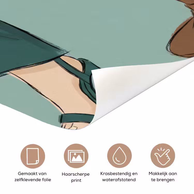 Deursticker - Vrouw - Laptop - Zittend - Illustratie - Groen — 3
