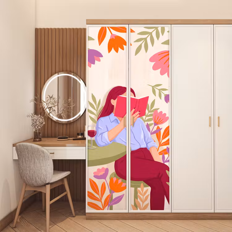 Deursticker - Vrouw - Lezen - Thuis - Modern - Bloemen — 5