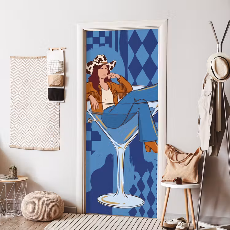 Deursticker - Vrouw - Martini glas - Abstract - Blauw - Kunst — 8