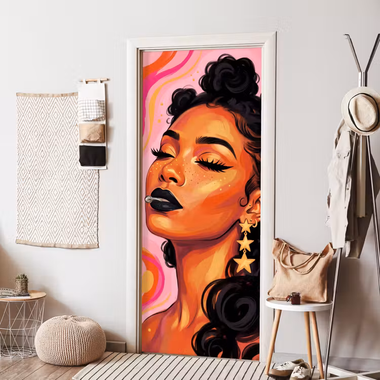 Deursticker - Vrouw - Portret - Abstract - Kleurrijk - Roze — 8