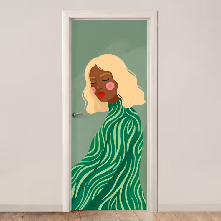 Deursticker - Vrouw - Portret - Illustratie - Modern - Groen — 1