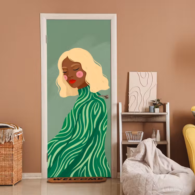 Deursticker - Vrouw - Portret - Illustratie - Modern - Groen — 2