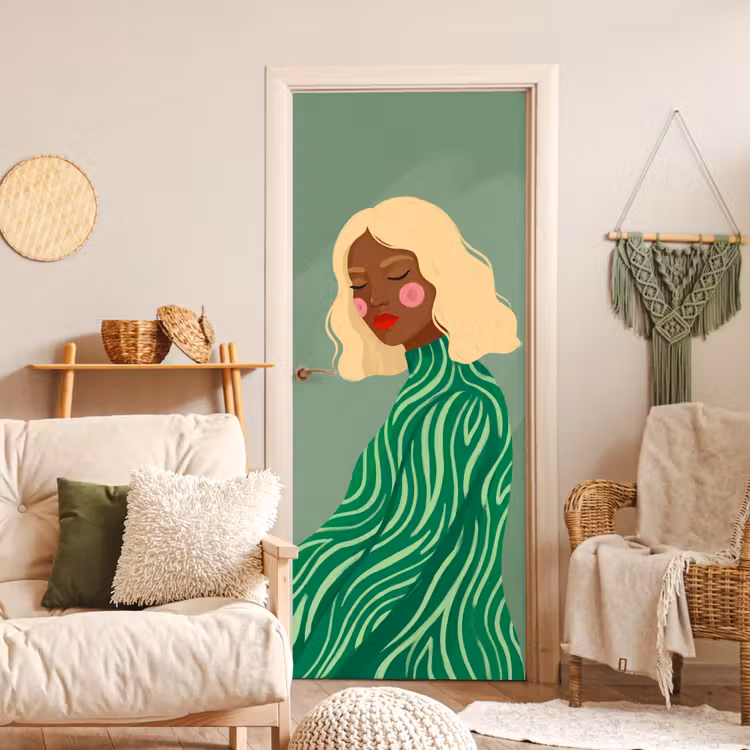 Deursticker - Vrouw - Portret - Illustratie - Modern - Groen — 4