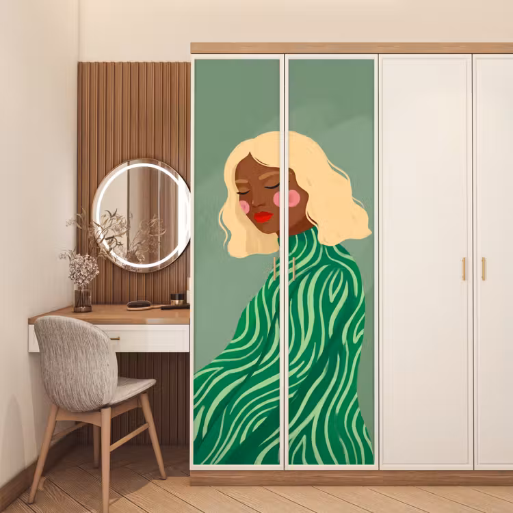 Deursticker - Vrouw - Portret - Illustratie - Modern - Groen — 5