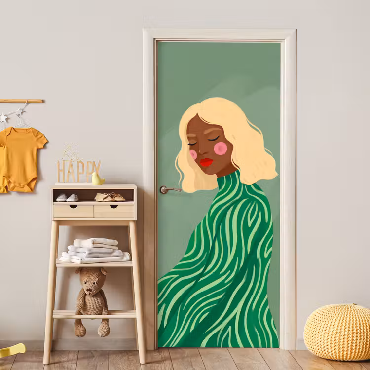 Deursticker - Vrouw - Portret - Illustratie - Modern - Groen — 6