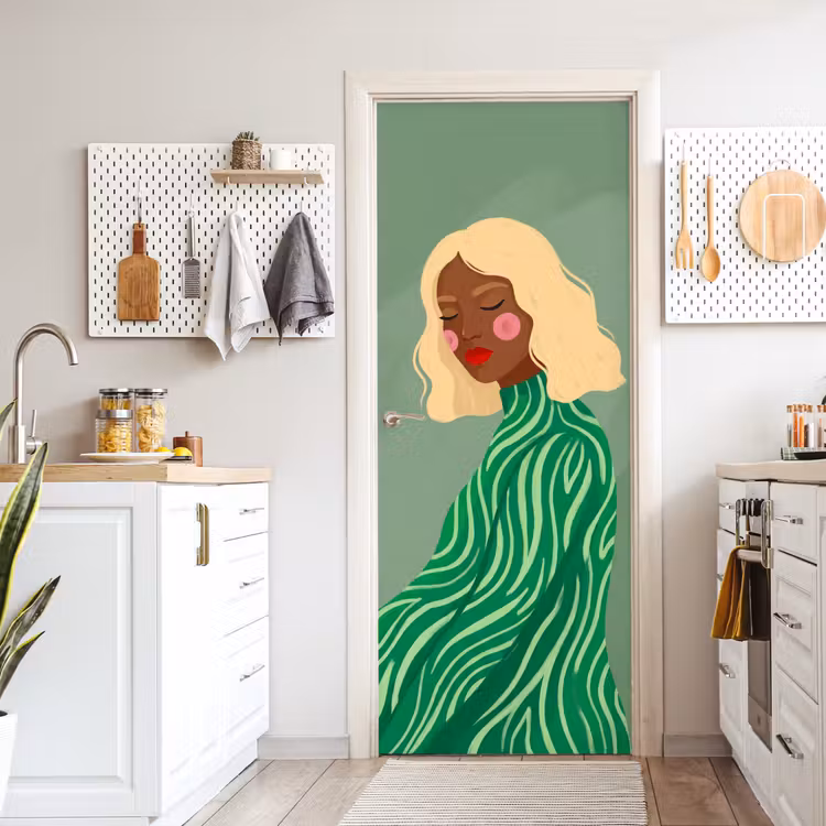 Deursticker - Vrouw - Portret - Illustratie - Modern - Groen — 7