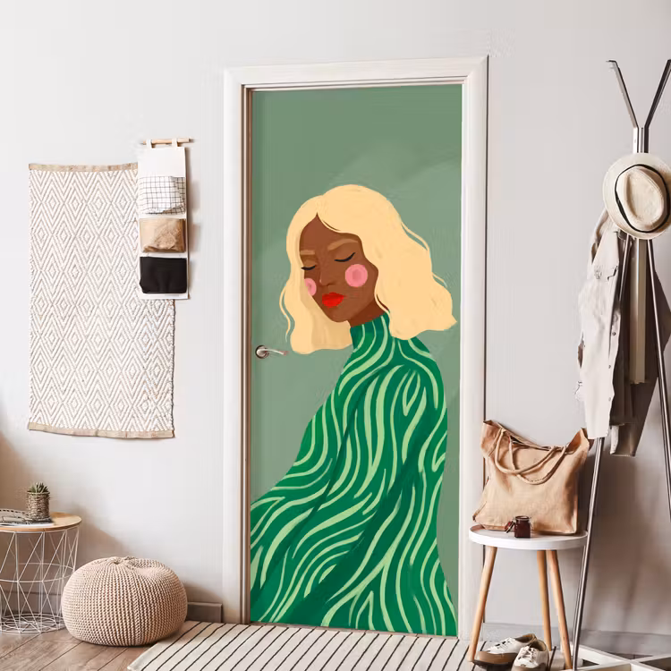 Deursticker - Vrouw - Portret - Illustratie - Modern - Groen — 8