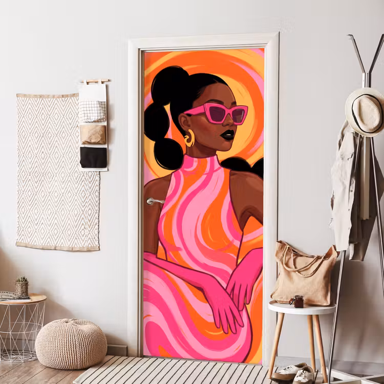 Deursticker - Vrouw - Portret - Kunst - Abstract - Roze — 8
