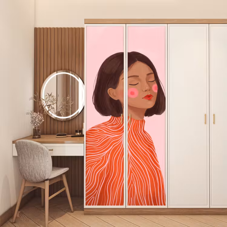 Deursticker - Vrouw - Portret - Modern - Kunst - Roze — 5