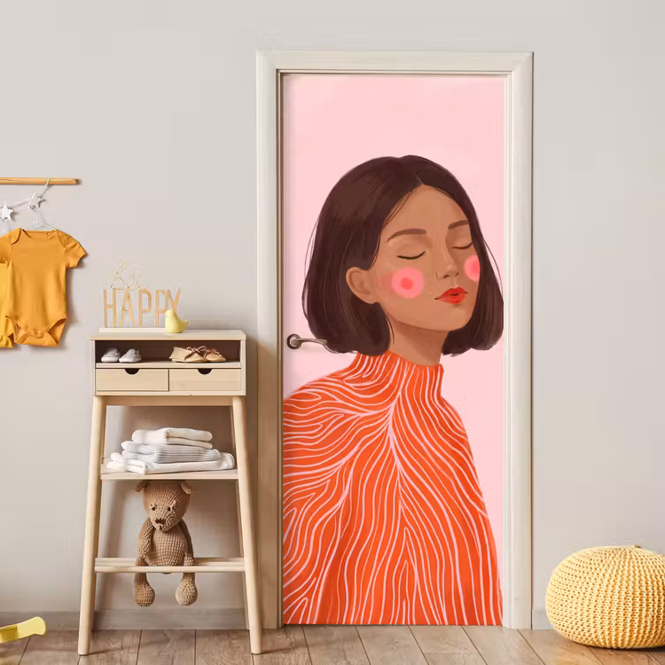 Deursticker - Vrouw - Portret - Modern - Kunst - Roze — 6