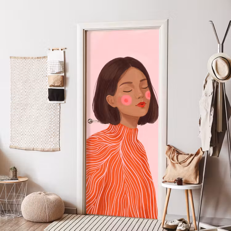 Deursticker - Vrouw - Portret - Modern - Kunst - Roze — 8