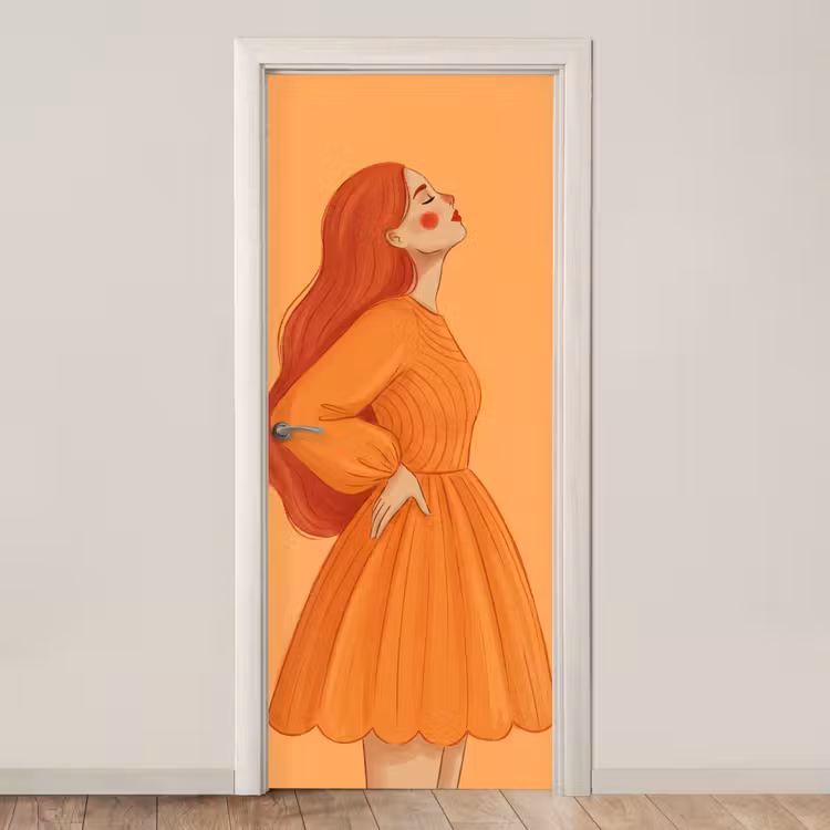 Deursticker - Vrouw - Profiel - Mensen - Modern - Oranje — 1