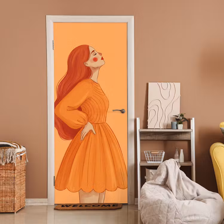 Deursticker - Vrouw - Profiel - Mensen - Modern - Oranje — 2