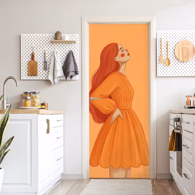 Deursticker - Vrouw - Profiel - Mensen - Modern - Oranje — 7