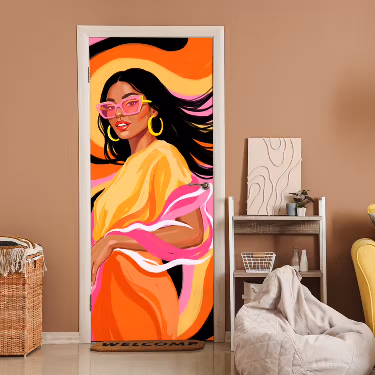 Deursticker - Vrouw - Zonnebril - Abstract - Kleurrijk — 2
