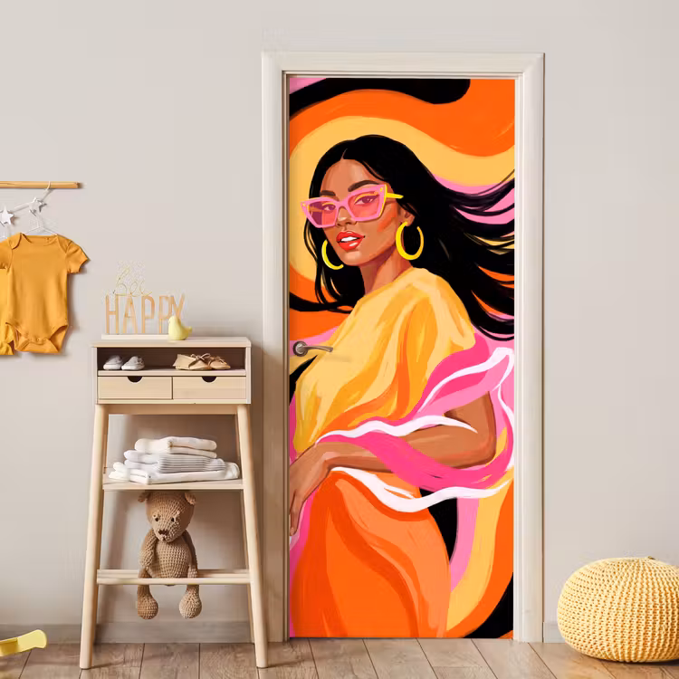 Deursticker - Vrouw - Zonnebril - Abstract - Kleurrijk — 6