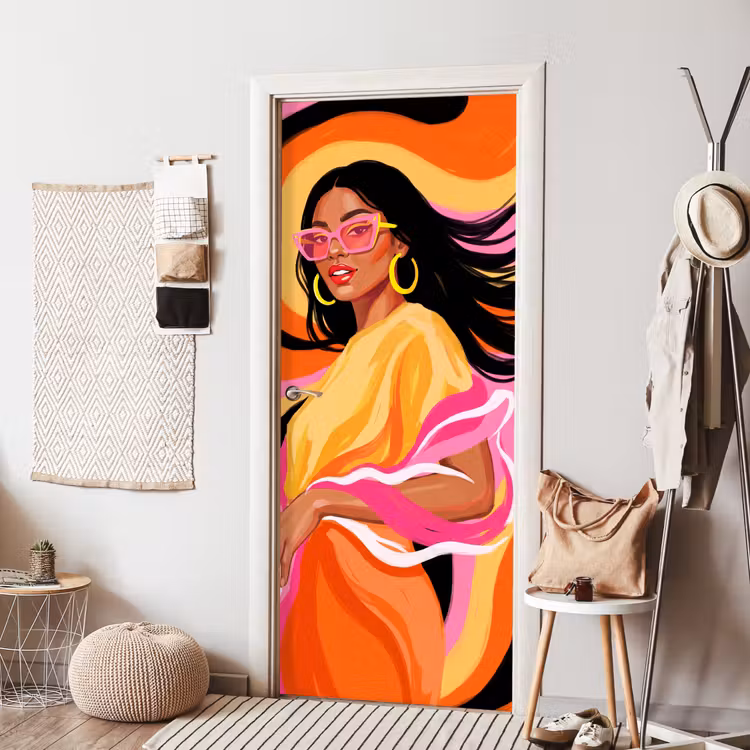 Deursticker - Vrouw - Zonnebril - Abstract - Kleurrijk — 8