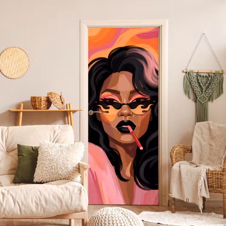 Deursticker - Vrouw - Zonnebril - Modern - Portret - Oranje — 4