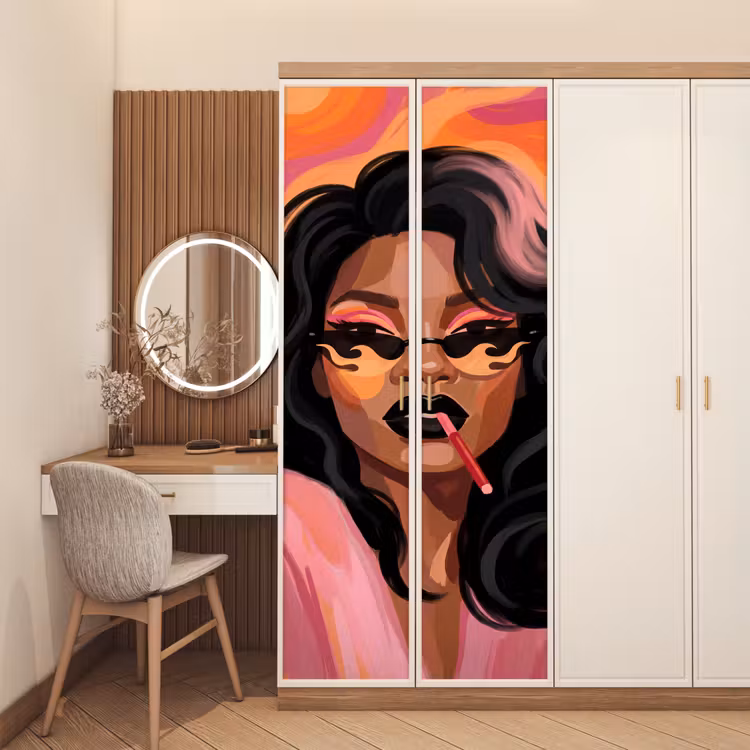 Deursticker - Vrouw - Zonnebril - Modern - Portret - Oranje — 5