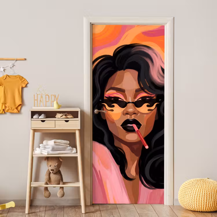 Deursticker - Vrouw - Zonnebril - Modern - Portret - Oranje — 6