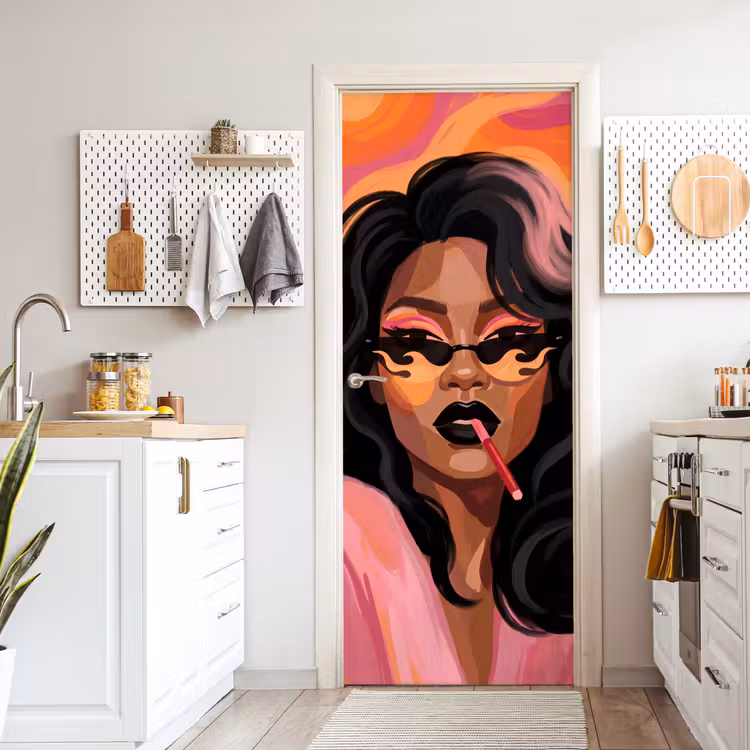 Deursticker - Vrouw - Zonnebril - Modern - Portret - Oranje — 7