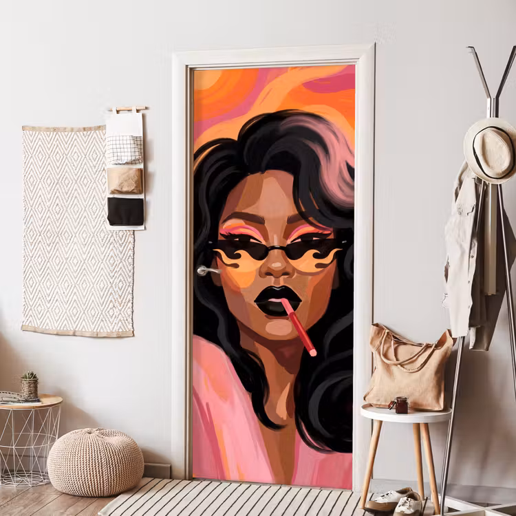 Deursticker - Vrouw - Zonnebril - Modern - Portret - Oranje — 8