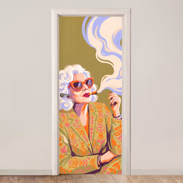 Deursticker - Vrouw - Zonnebril - Portret - Modern - Kleurrijk — 1