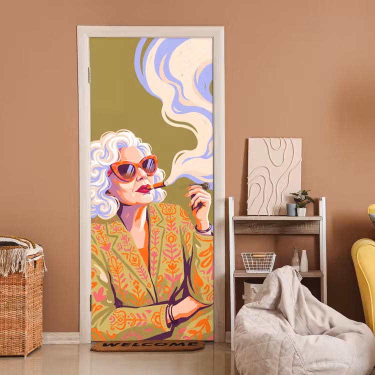 Deursticker - Vrouw - Zonnebril - Portret - Modern - Kleurrijk — 2