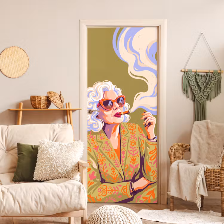 Deursticker - Vrouw - Zonnebril - Portret - Modern - Kleurrijk — 4