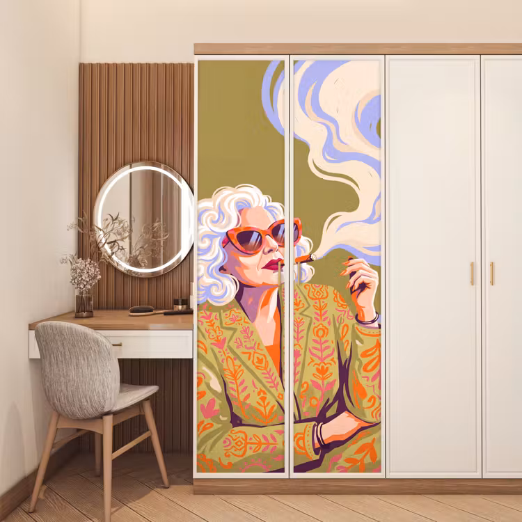 Deursticker - Vrouw - Zonnebril - Portret - Modern - Kleurrijk — 5