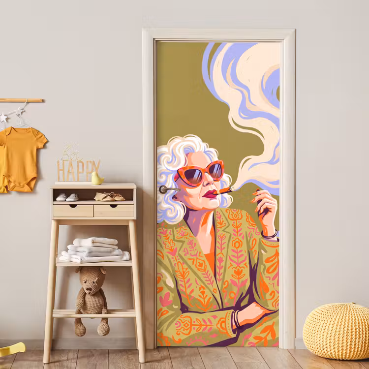 Deursticker - Vrouw - Zonnebril - Portret - Modern - Kleurrijk — 6