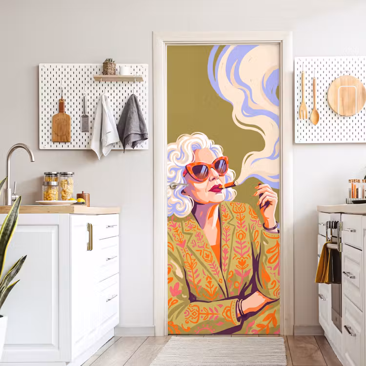 Deursticker - Vrouw - Zonnebril - Portret - Modern - Kleurrijk — 7