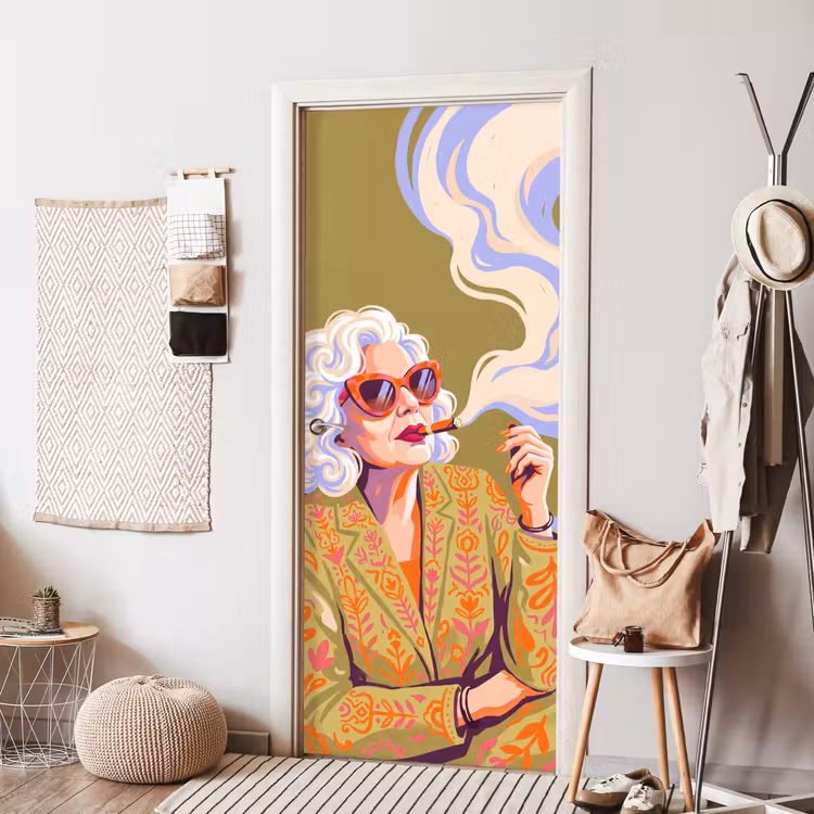 Deursticker - Vrouw - Zonnebril - Portret - Modern - Kleurrijk — 8