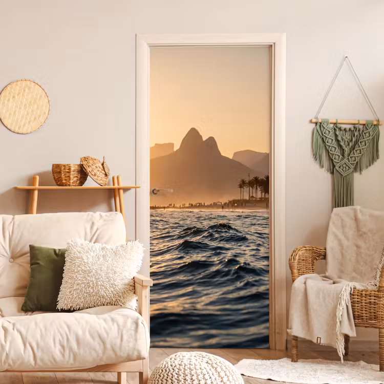 Deursticker - Zee - Golven - Zonsondergang - Kust - Goud — 4