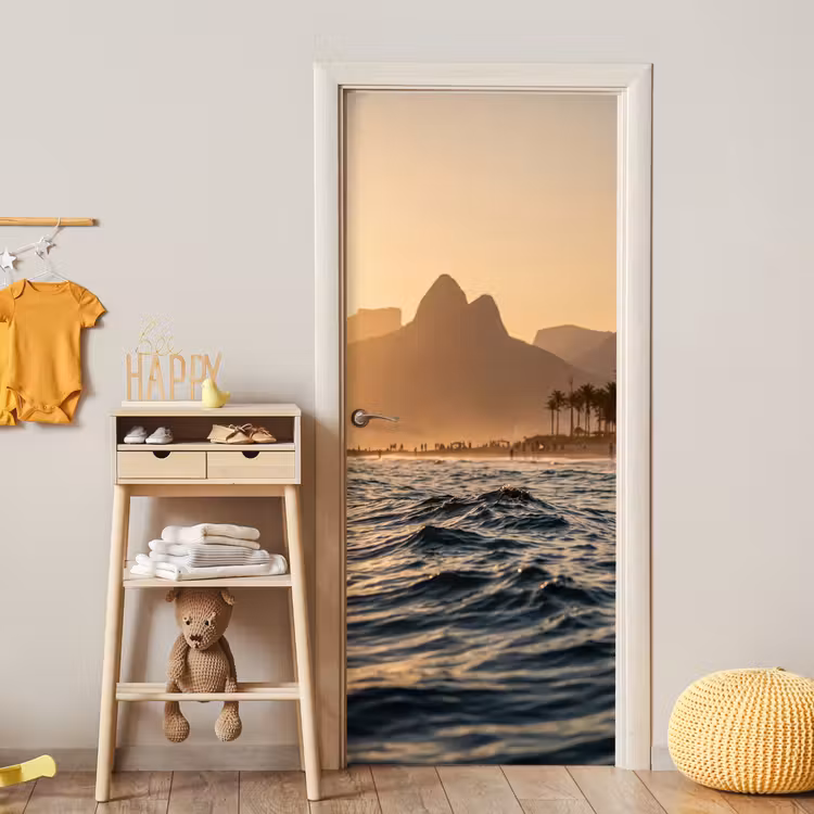 Deursticker - Zee - Golven - Zonsondergang - Kust - Goud — 6