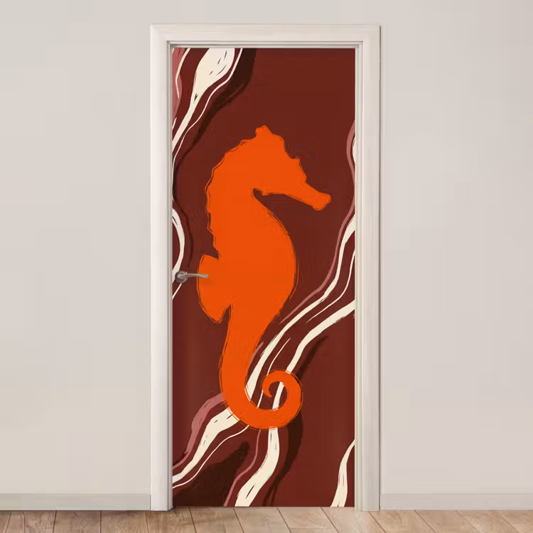 Deursticker - Zeepaardje - Golven - Zeeleven - Abstract - Oranje — 1