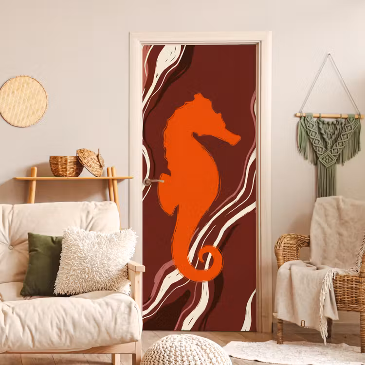 Deursticker - Zeepaardje - Golven - Zeeleven - Abstract - Oranje — 4