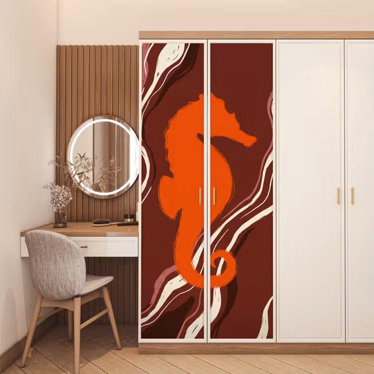 Deursticker - Zeepaardje - Golven - Zeeleven - Abstract - Oranje — 5